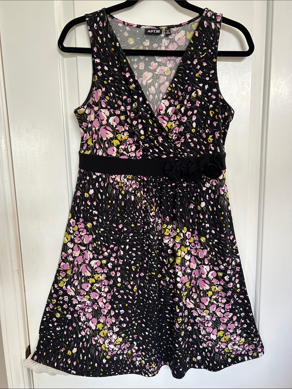 Apt. 9 Black Floral Dress with Pink and Green Accents
